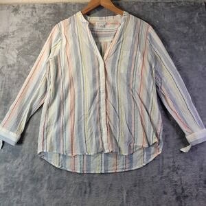 J Crew Mercantile Womens S Striped Button Front Blouse Tie Cuff Casual Classic